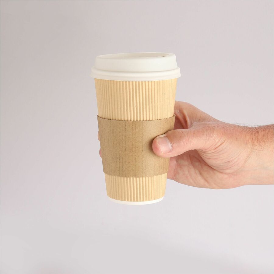 Genuine Joe Protective Corrugated Cup Sleeves - 50 / Pack - Brown - 6