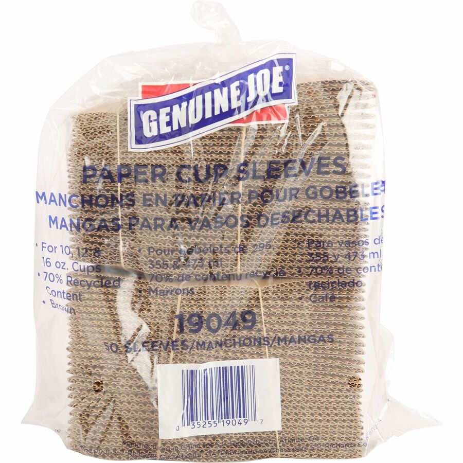 Genuine Joe Protective Corrugated Cup Sleeves - 50 / Pack - Brown - 7