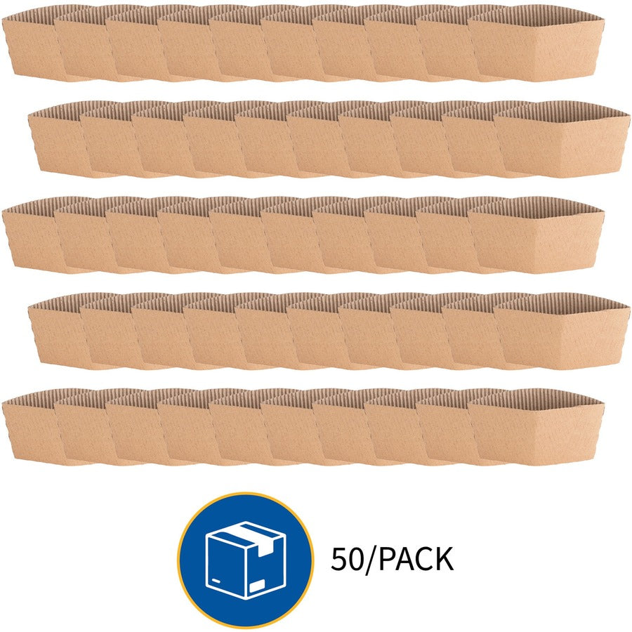 Genuine Joe Protective Corrugated Cup Sleeves - 50 / Pack - Brown