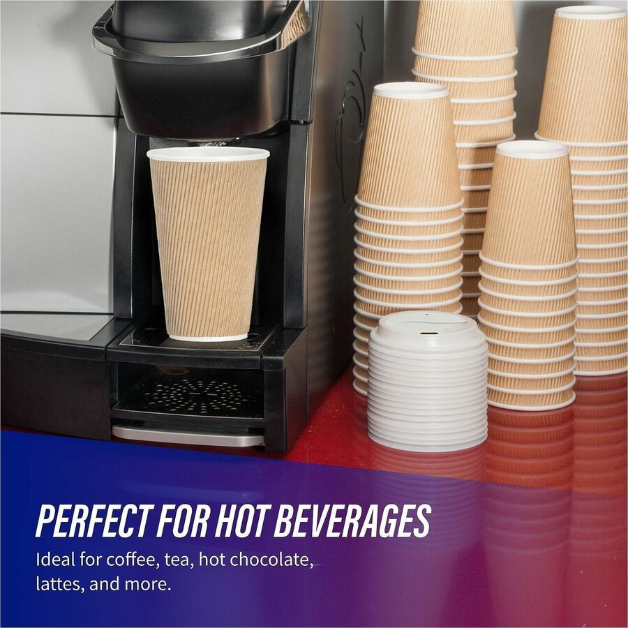 Genuine Joe 16 oz Rippled Hot Cups - 25.0 / Pack - 20 / Carton - Brown - Hot Drink, Beverage
