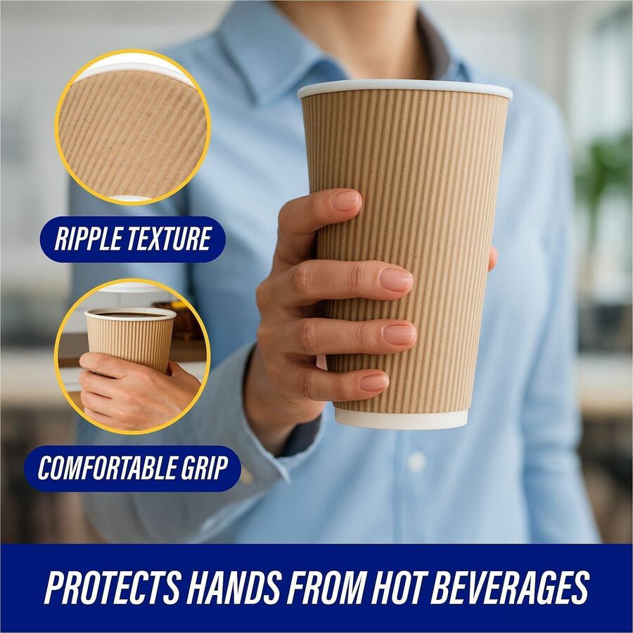 Genuine Joe 16 oz Rippled Hot Cups - 25.0 / Pack - 20 / Carton - Brown - Hot Drink, Beverage