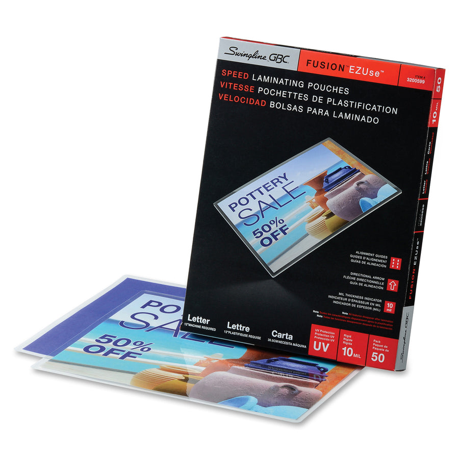 EZUse Thermal Laminating Pouches, 10 mil, 9" x 11.5", Gloss Clear, 50/Box
