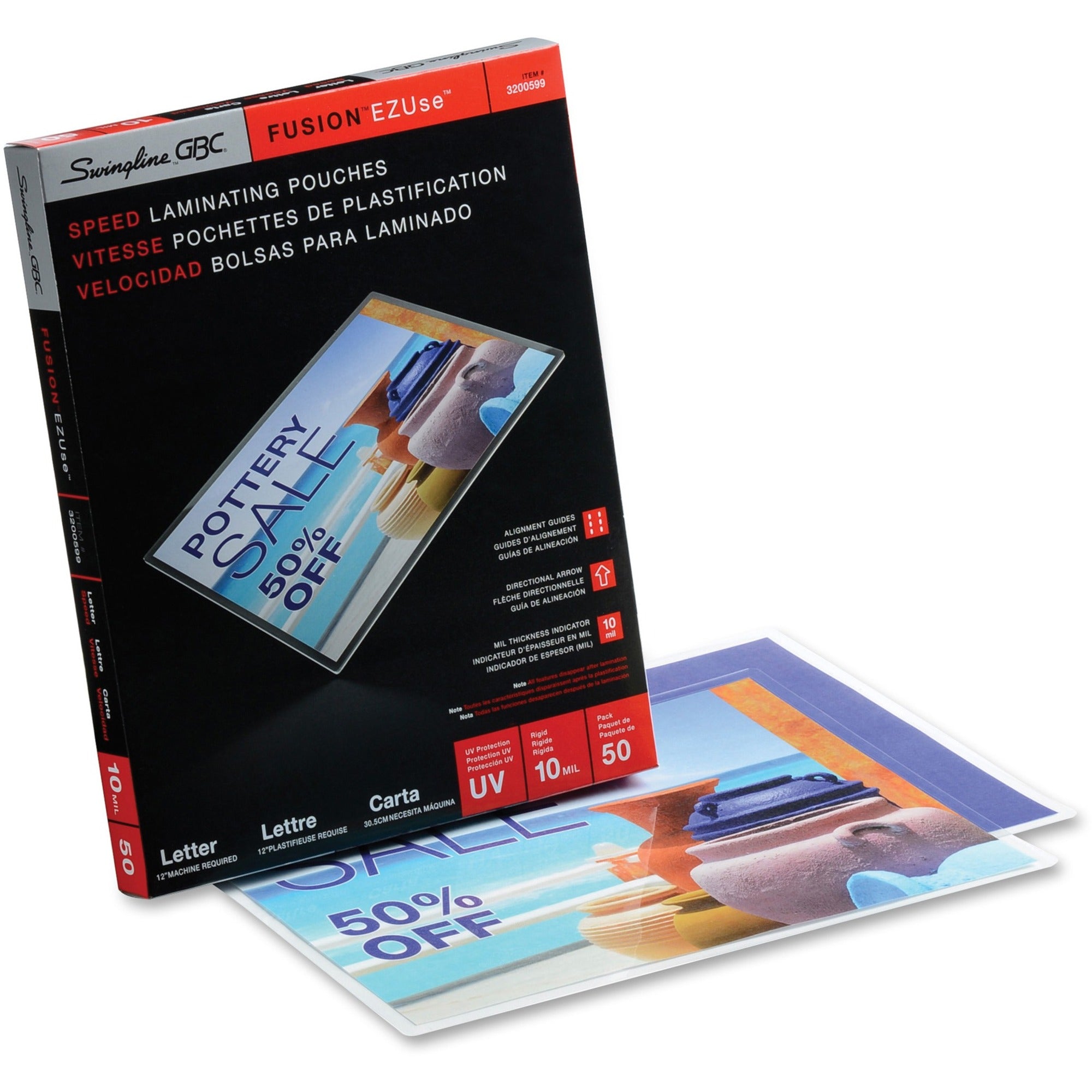 EZUse Thermal Laminating Pouches, 10 mil, 9" x 11.5", Gloss Clear, 50/Box