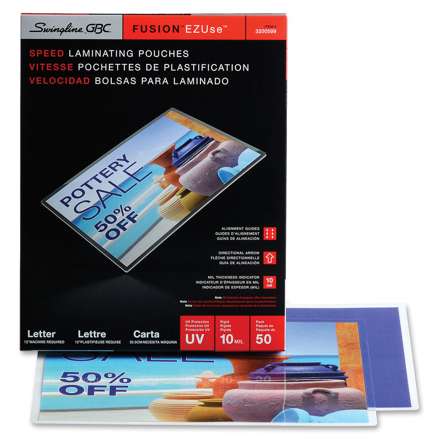 EZUse Thermal Laminating Pouches, 10 mil, 9" x 11.5", Gloss Clear, 50/Box