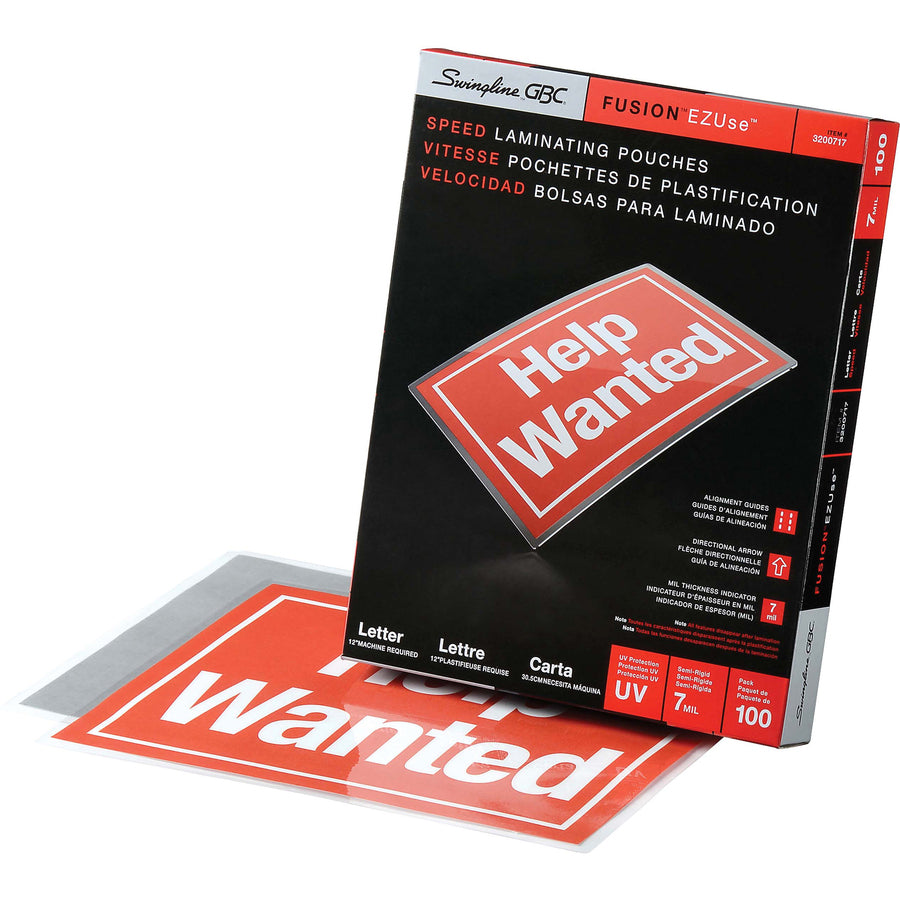 EZUse Thermal Laminating Pouches, 7 mil, 9" x 11.5", Gloss Clear, 100/Box - 3