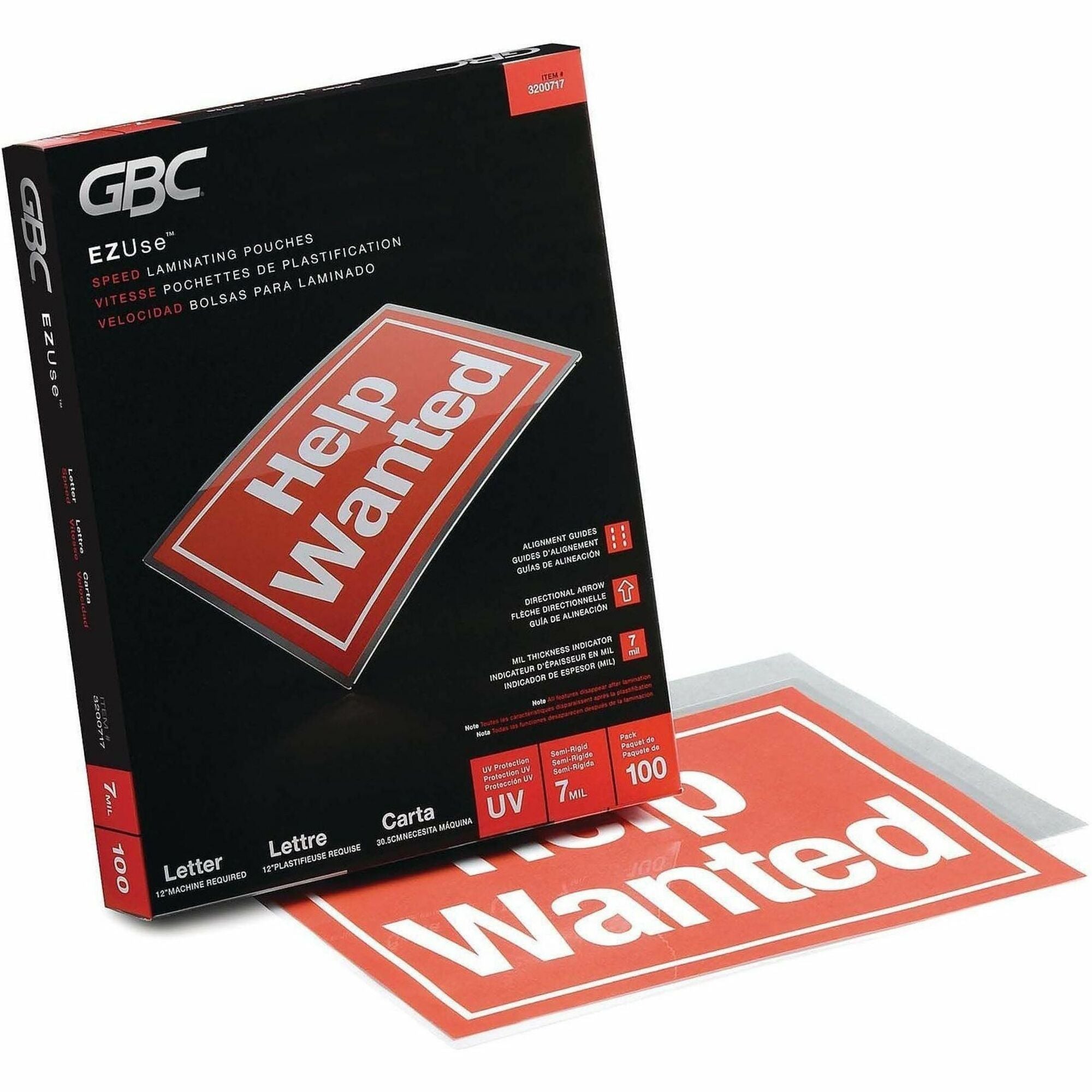 EZUse Thermal Laminating Pouches, 7 mil, 9" x 11.5", Gloss Clear, 100/Box