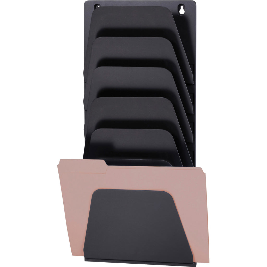 Wall File Holder, 7 Sections, Legal/Letter Size, 9.43" x 2.88" x 22.38", Black