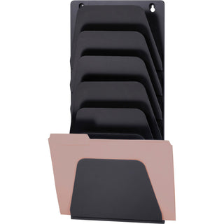 Wall File Holder, 7 Sections, Legal/Letter Size, 9.43" x 2.88" x 22.38", Black