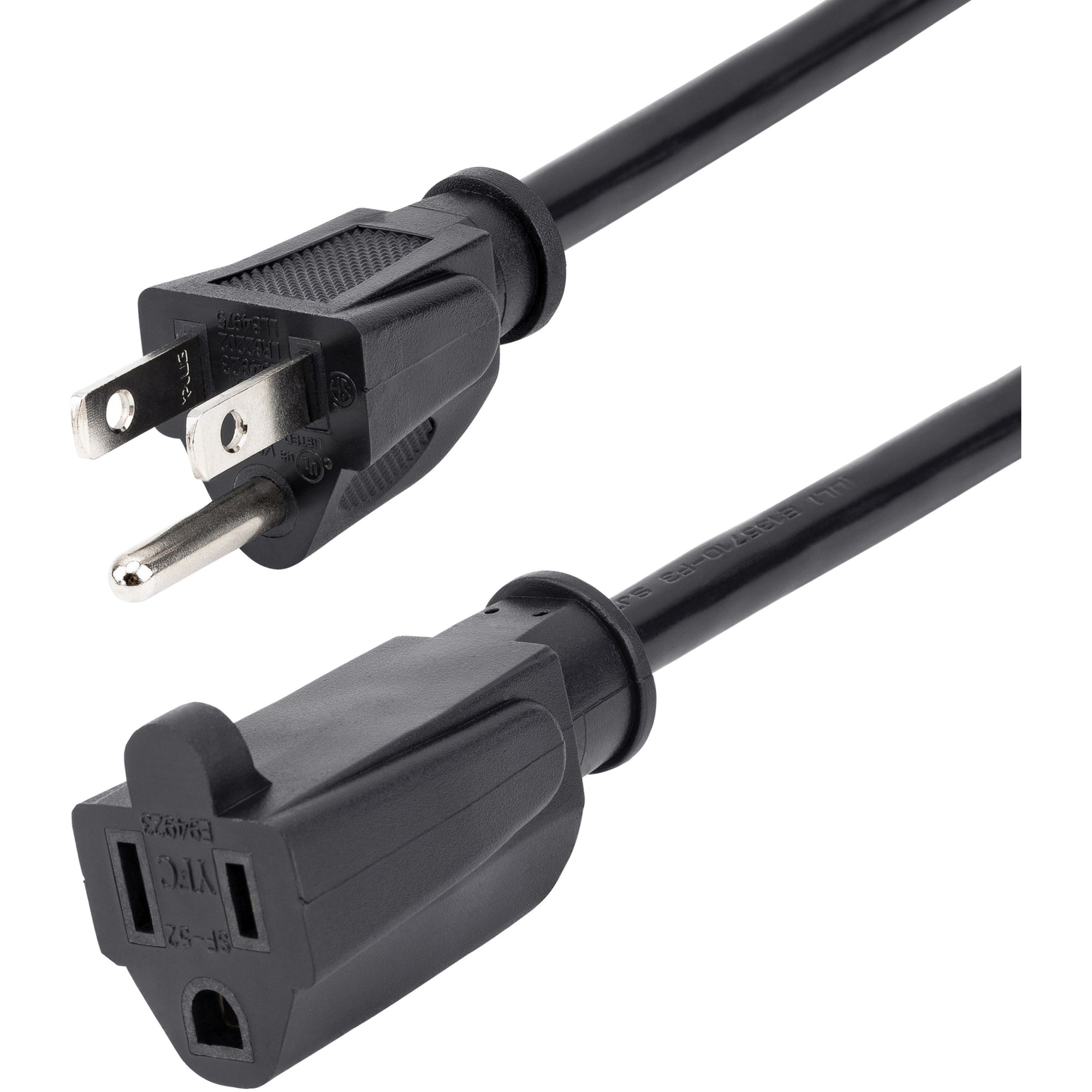 StarTech.com 3ft (1m) Power Extension Cord, NEMA5-15R to NEMA5-15P Black Extension Cord, 13A 125V, 16AWG, Computer Power Extension Cable - AC power extension cord 3ft/1m 16AWG power supply extension cable NEMA 5-15R to NEMA 5-15P connectors; 125V at