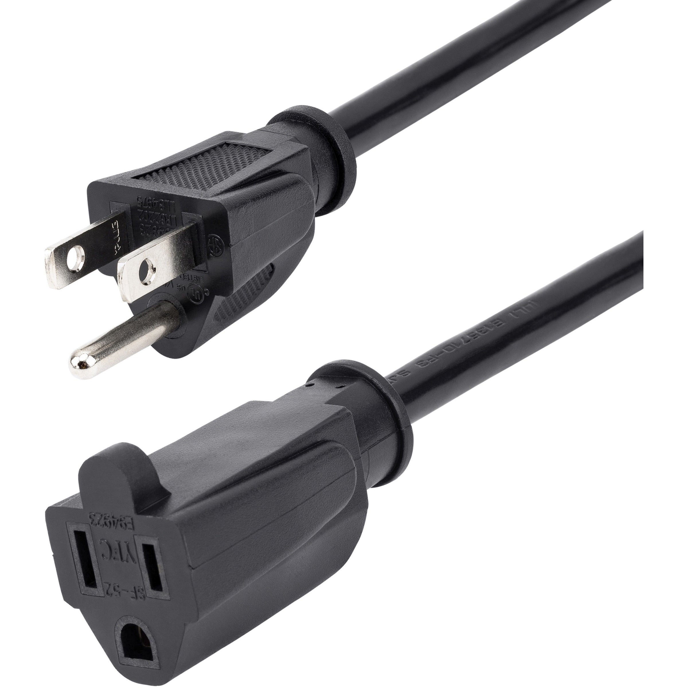 StarTech.com 3ft (1m) Power Extension Cord, NEMA5-15R to NEMA5-15P Black Extension Cord, 13A 125V, 16AWG, Computer Power Extension Cable - AC power extension cord 3ft/1m 16AWG power supply extension cable NEMA 5-15R to NEMA 5-15P connectors; 125V at