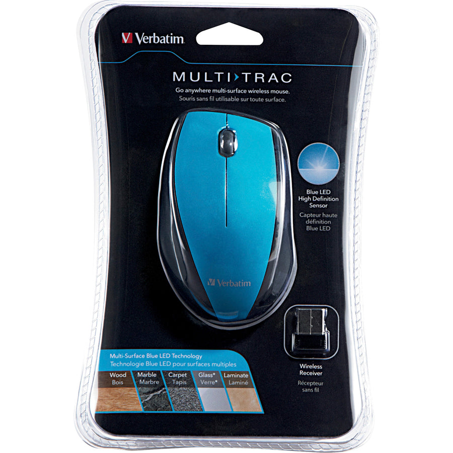 Verbatim Wireless Notebook Multi-Trac Blue LED Mouse - Blue - Blue Optical - Wireless - Radio Frequency - Blue - USB 2.0 - Scroll Wheel - 2 Button(s) - 