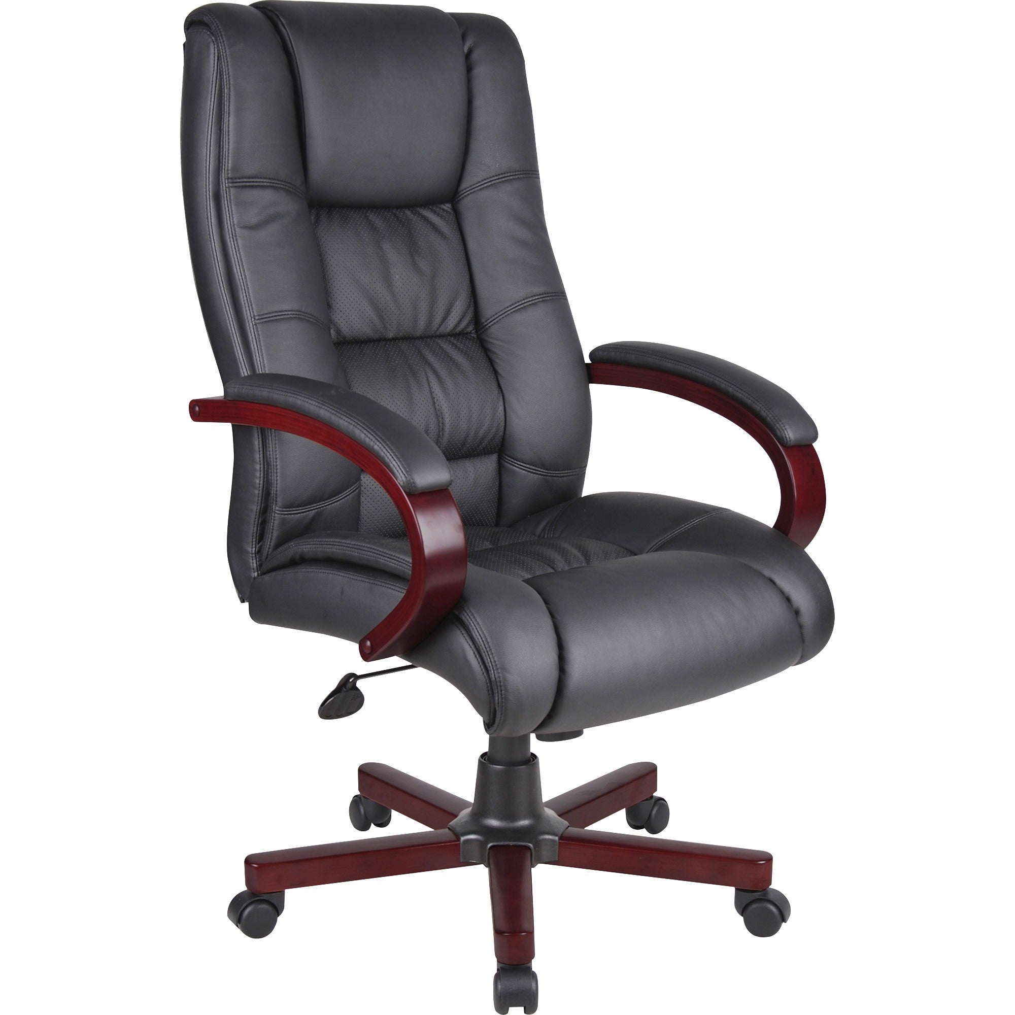 Boss Executive Chairs - Black Dacron Seat - 5-star Base - Mahogany - Wood - Armrest - 1 Each - 1