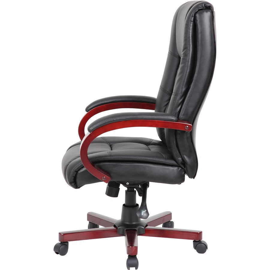 Boss Executive Chairs - Black Dacron Seat - 5-star Base - Mahogany - Wood - Armrest - 1 Each