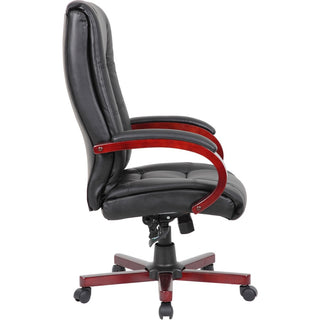 Boss Executive Chairs - Black Dacron Seat - 5-star Base - Mahogany - Wood - Armrest - 1 Each
