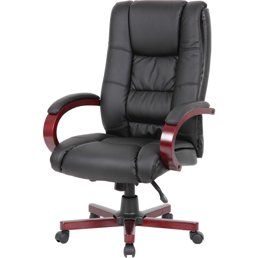 Boss Executive Chairs - Black Dacron Seat - 5-star Base - Mahogany - Wood - Armrest - 1 Each - 7