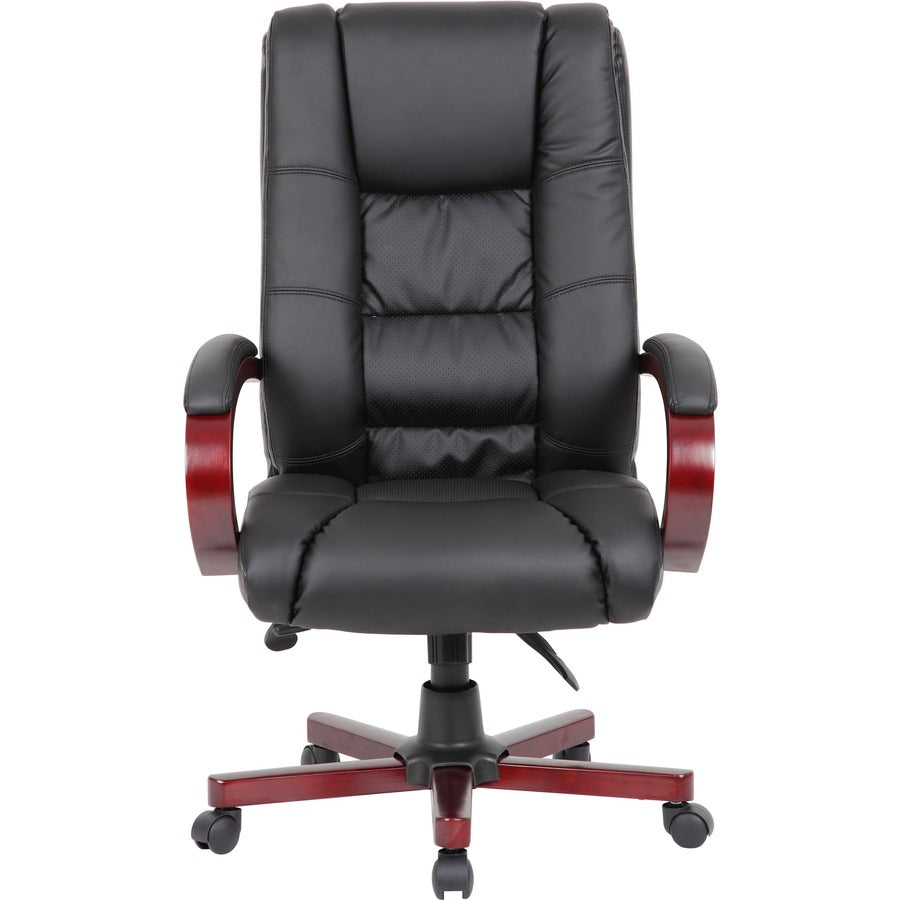Boss Executive Chairs - Black Dacron Seat - 5-star Base - Mahogany - Wood - Armrest - 1 Each