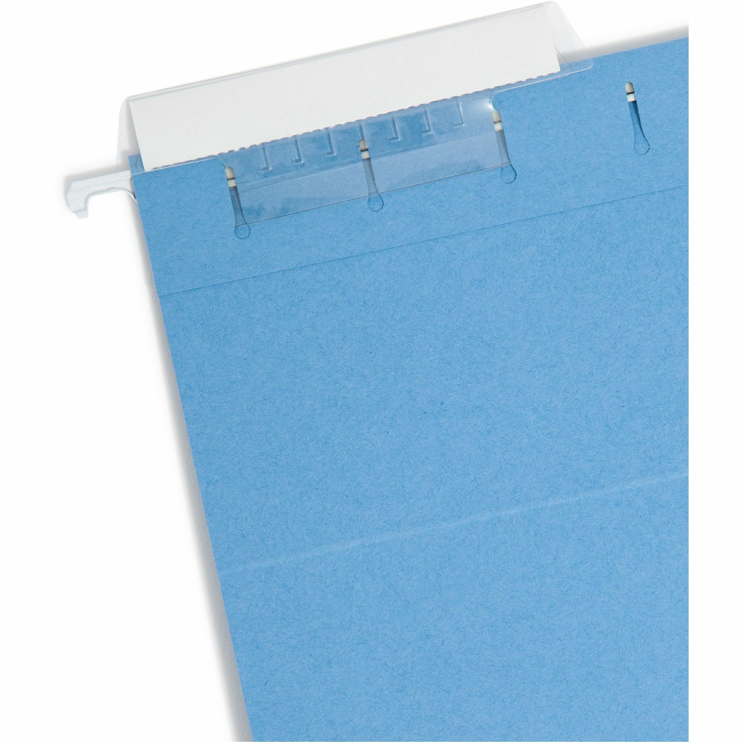Smead 1/3 Tab Cut Letter Recycled Hanging Folder - 8 1/2" x 11" - Top Tab Location - Assorted Position Tab Position - Poly - Blue - 10% Paper Recycled - 25 / Box - 