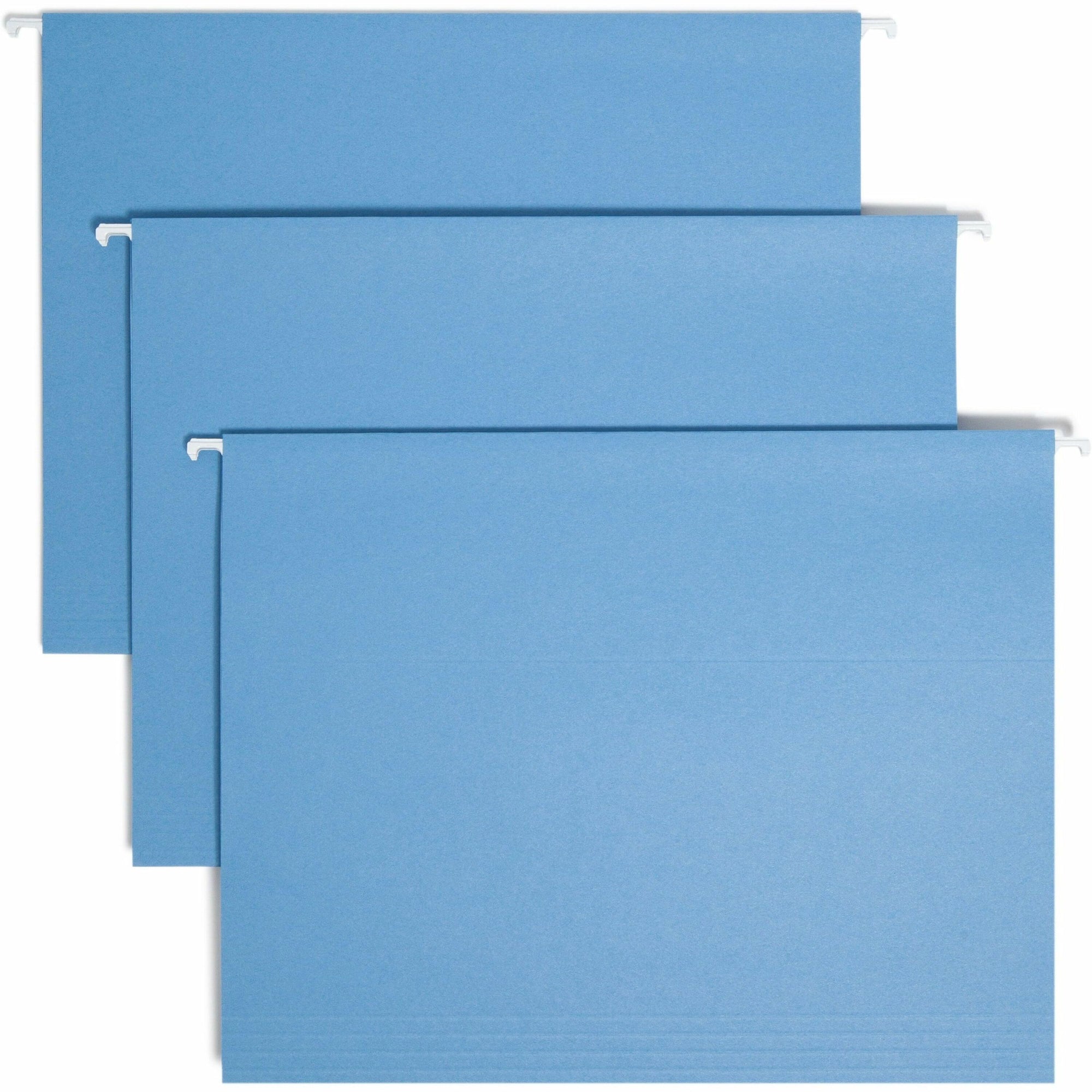 Smead 1/3 Tab Cut Letter Recycled Hanging Folder - 8 1/2" x 11" - Top Tab Location - Assorted Position Tab Position - Poly - Blue - 10% Paper Recycled - 25 / Box - 