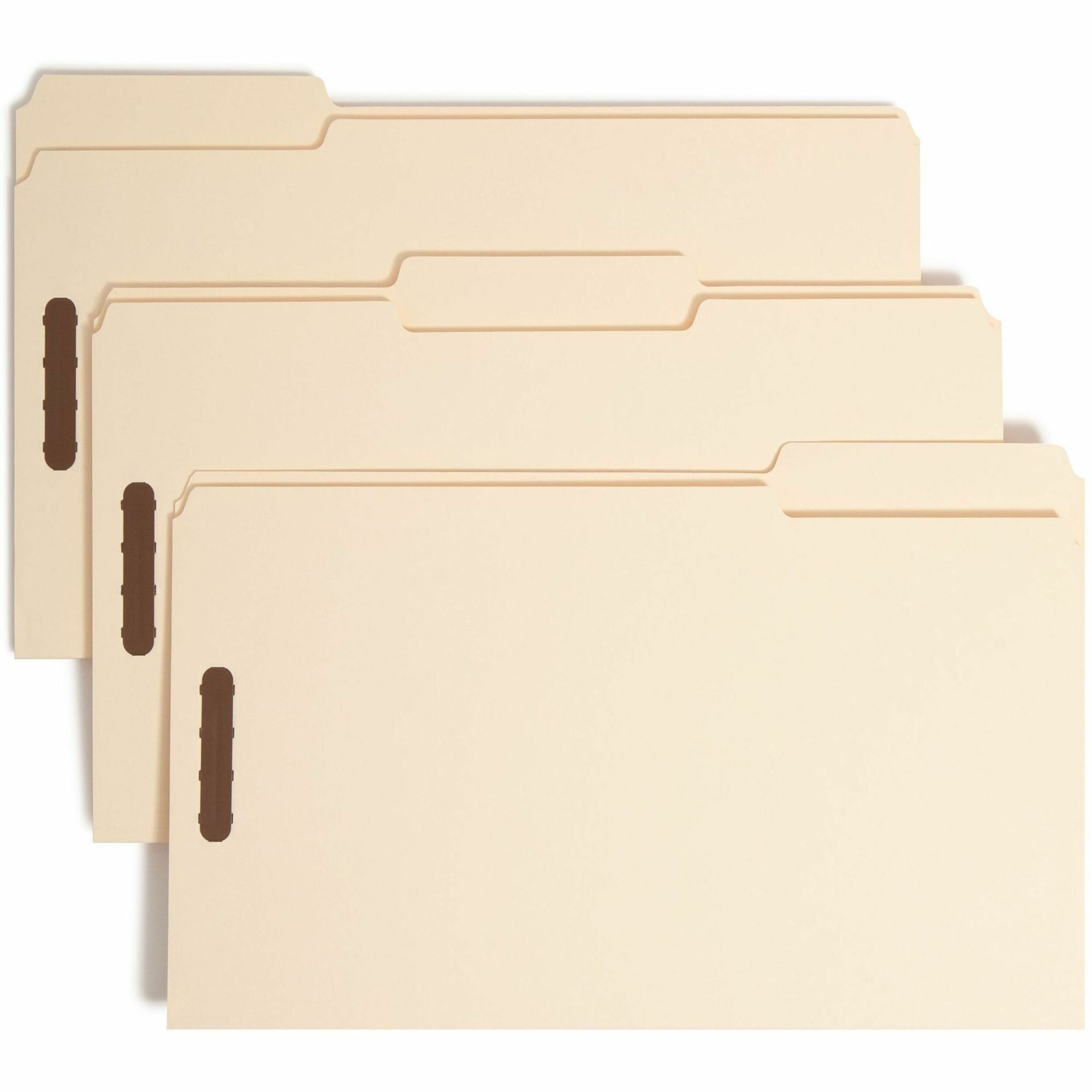 Smead 1/3 Tab Cut Legal Recycled Fastener Folder - 8 1/2" x 14" - 2 x 2K Fastener(s) - Top Tab Location - Assorted Position Tab Position - Manila - 10% Paper Recycled - 50 / Box