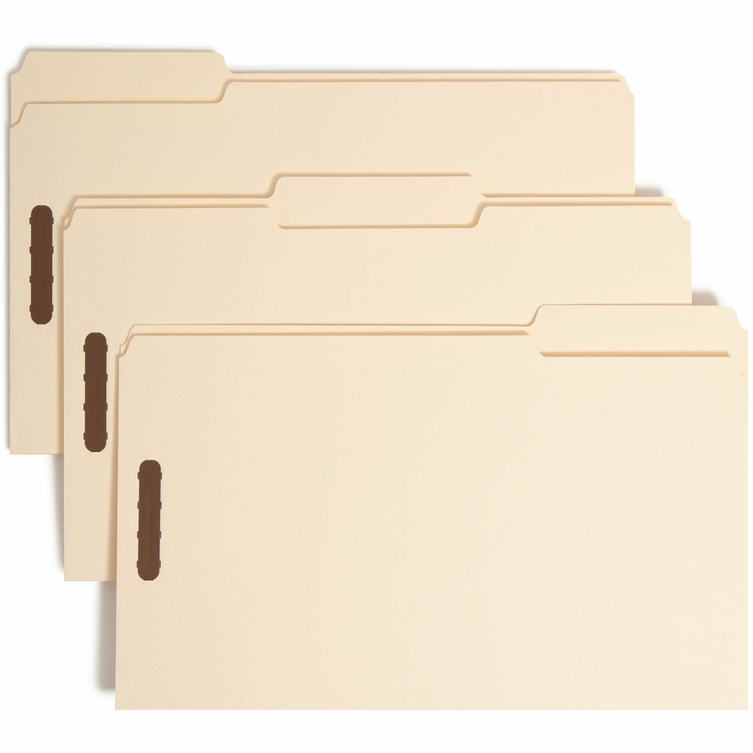 Smead 1/3 Tab Cut Legal Recycled Fastener Folder - 8 1/2" x 14" - 2 x 2K Fastener(s) - Top Tab Location - Assorted Position Tab Position - Manila - 10% Paper Recycled - 50 / Box