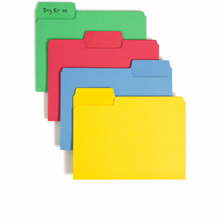 Smead SuperTab 1/3 Tab Cut Letter Recycled Top Tab File Folder - 8 1/2" x 11" - Top Tab Location - Assorted Position Tab Position - Blue, Red, Green, Yellow - 10% Paper Recycled - 24 / Pack