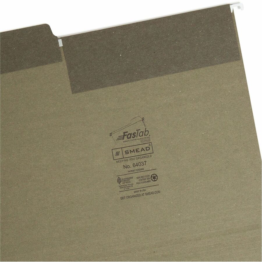 FasTab Hanging Folders, Letter Size, 1/3-Cut Tabs, Standard Green, 20/Box
