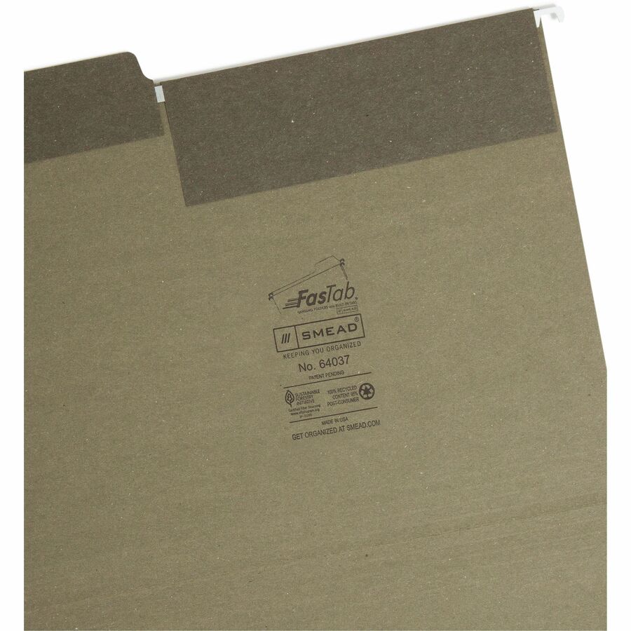 FasTab Hanging Folders, Letter Size, 1/3-Cut Tabs, Standard Green, 20/Box