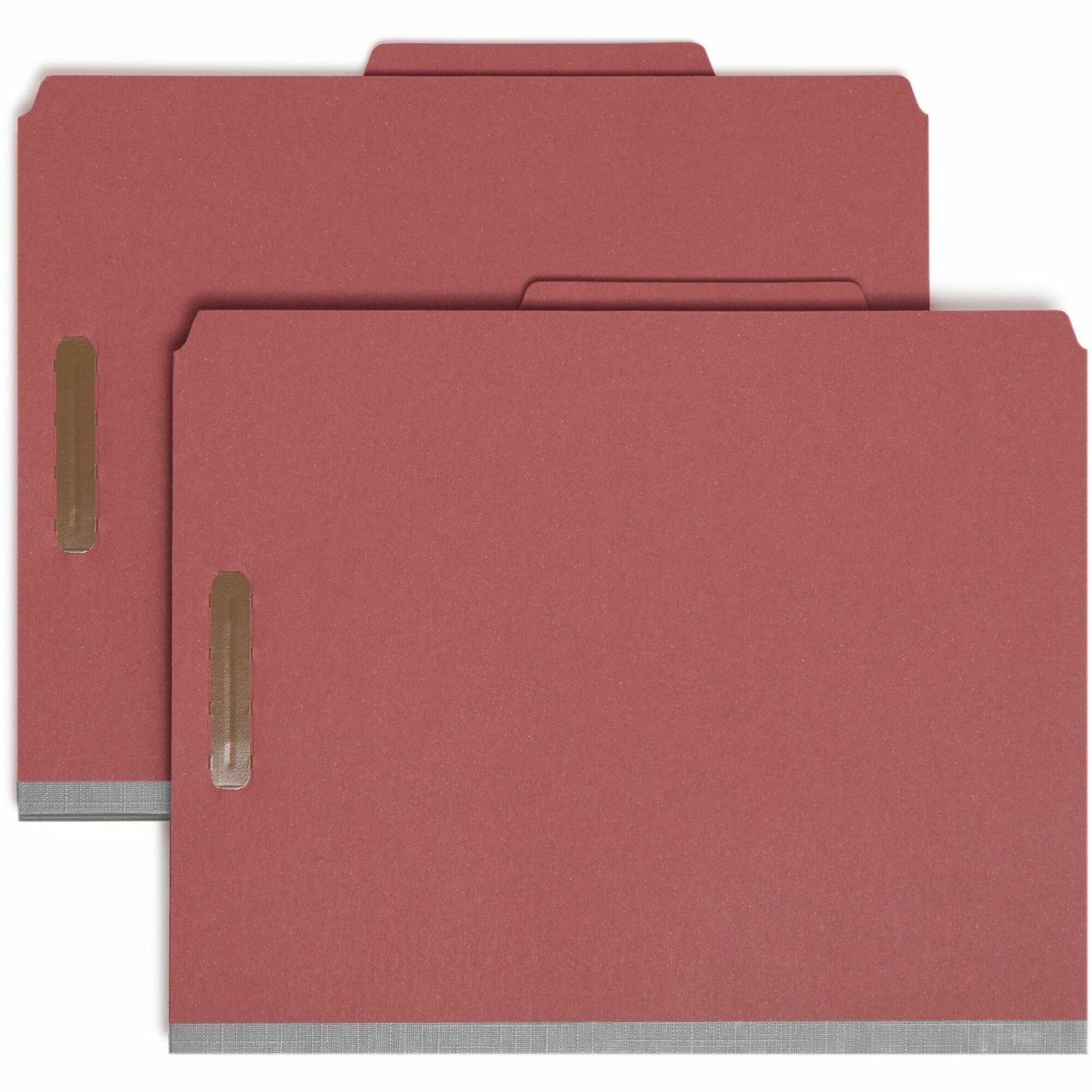 Recycled Pressboard Classification Folders, 3" Expansion, 3 Dividers, 8 Fasteners, Letter Size, Red Exterior, 10/Box