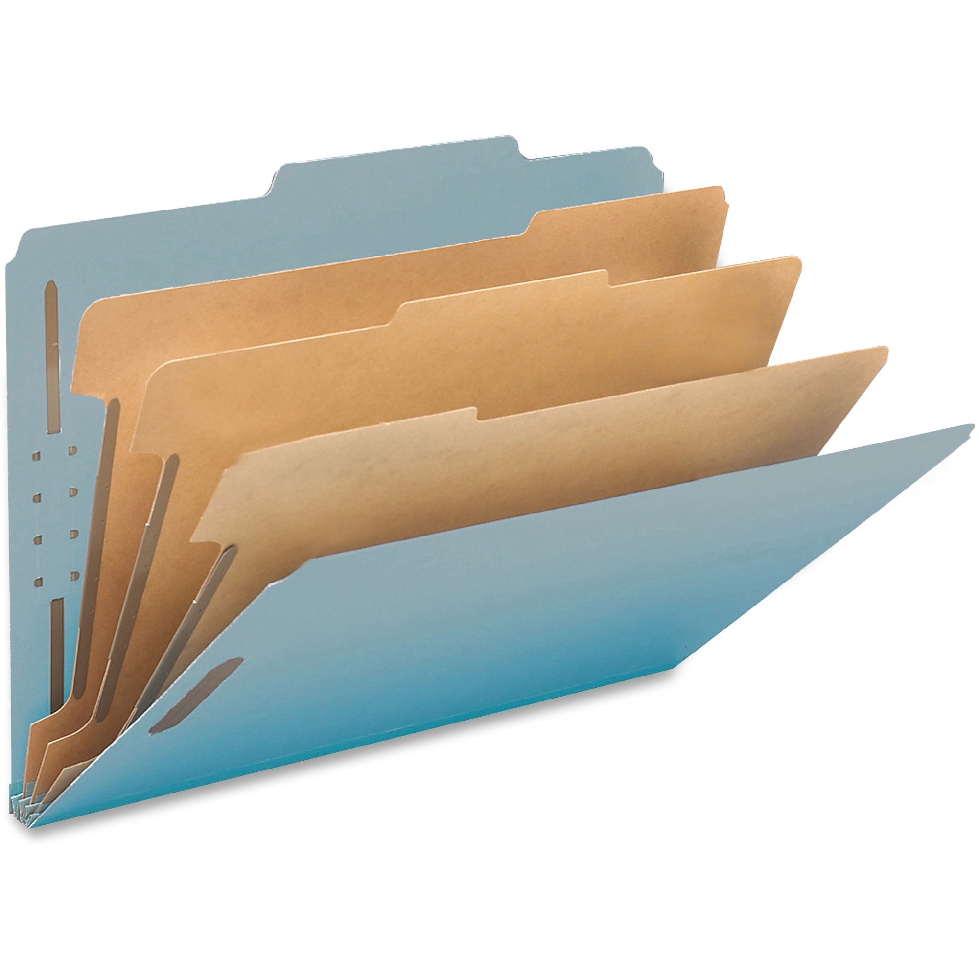 Smead 2/5 Tab Cut Legal Recycled Classification Folder - 3" Folder Capacity - 8 1/2" x 14" - 3" Expansion - 2 x 2K Fastener(s) - Top Tab Location - Right of Center Tab Position - 3 Divider(s) - Pressboard - Blue - 100% Paper Recycled - 10 / Box - 