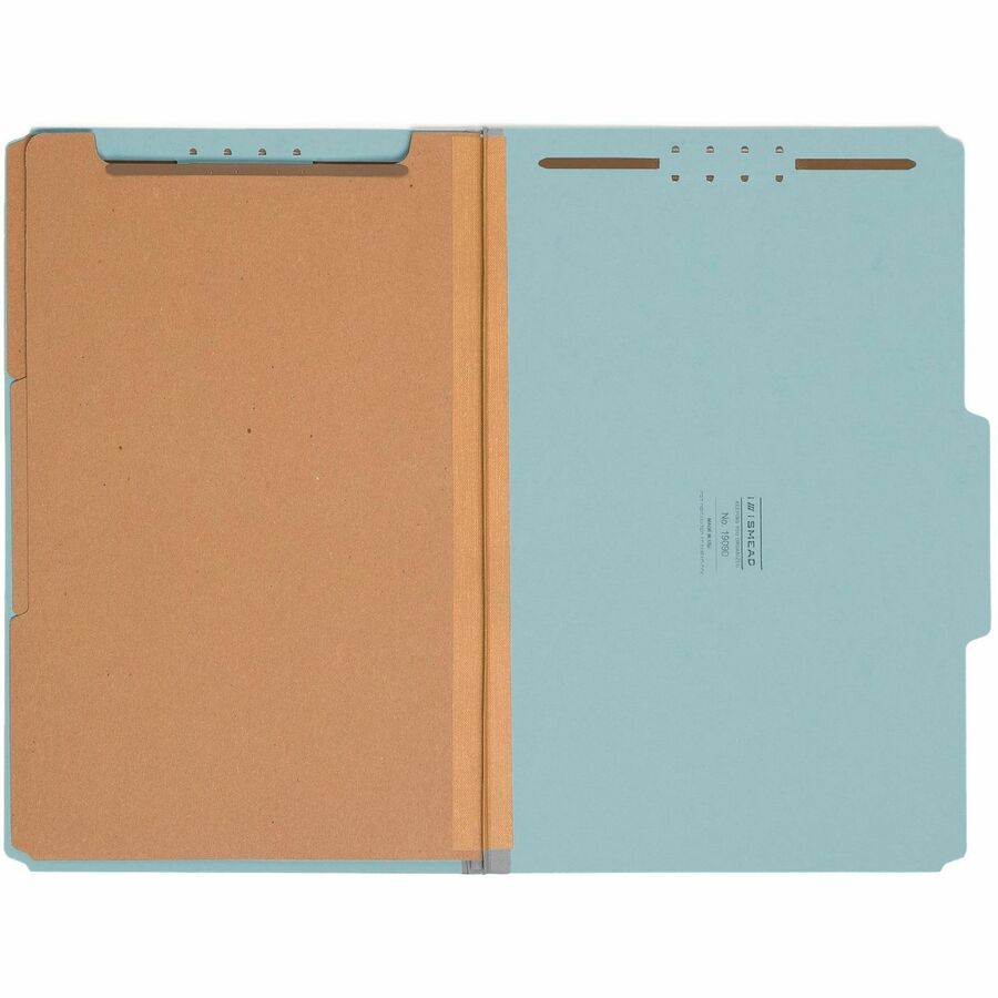 Smead 2/5 Tab Cut Legal Recycled Classification Folder - 3" Folder Capacity - 8 1/2" x 14" - 3" Expansion - 2 x 2K Fastener(s) - Top Tab Location - Right of Center Tab Position - 3 Divider(s) - Pressboard - Blue - 100% Paper Recycled - 10 / Box