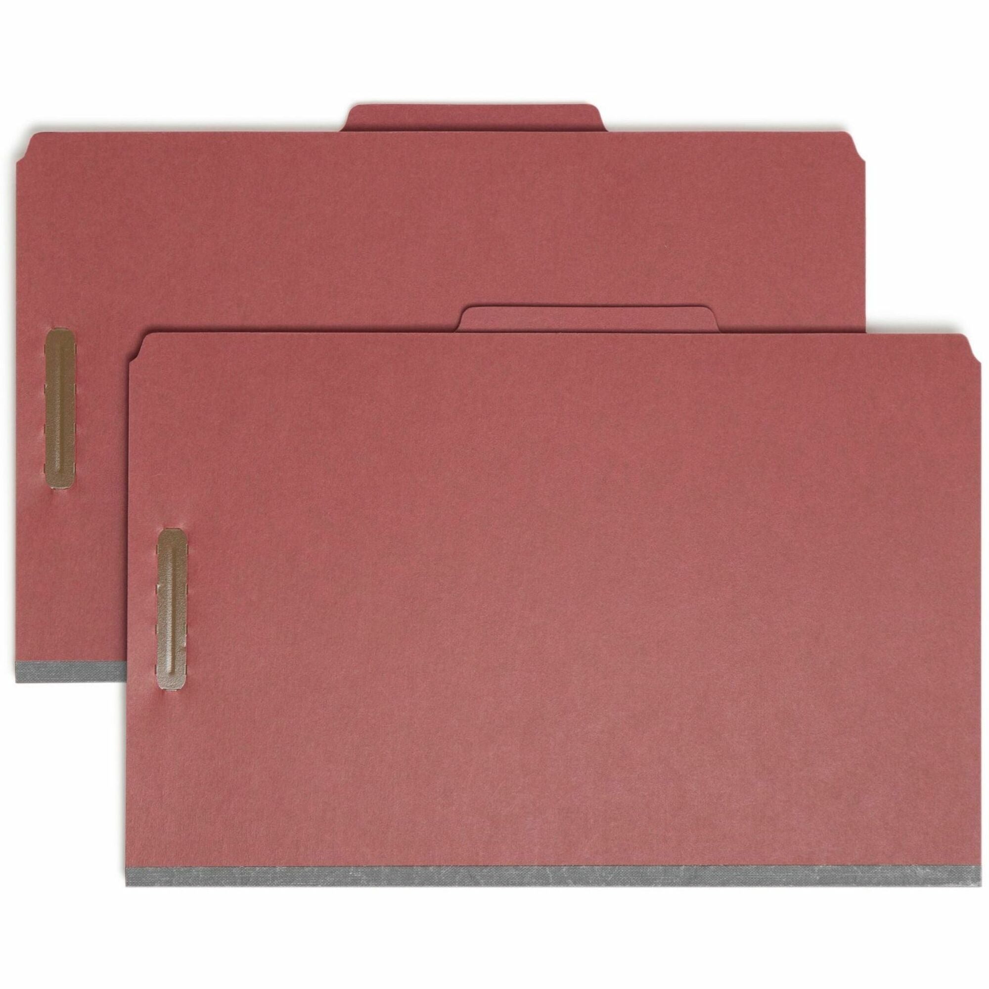 Recycled Pressboard Classification Folders, 3" Expansion, 3 Dividers, 8 Fasteners, Legal Size, Red Exterior, 10/Box
