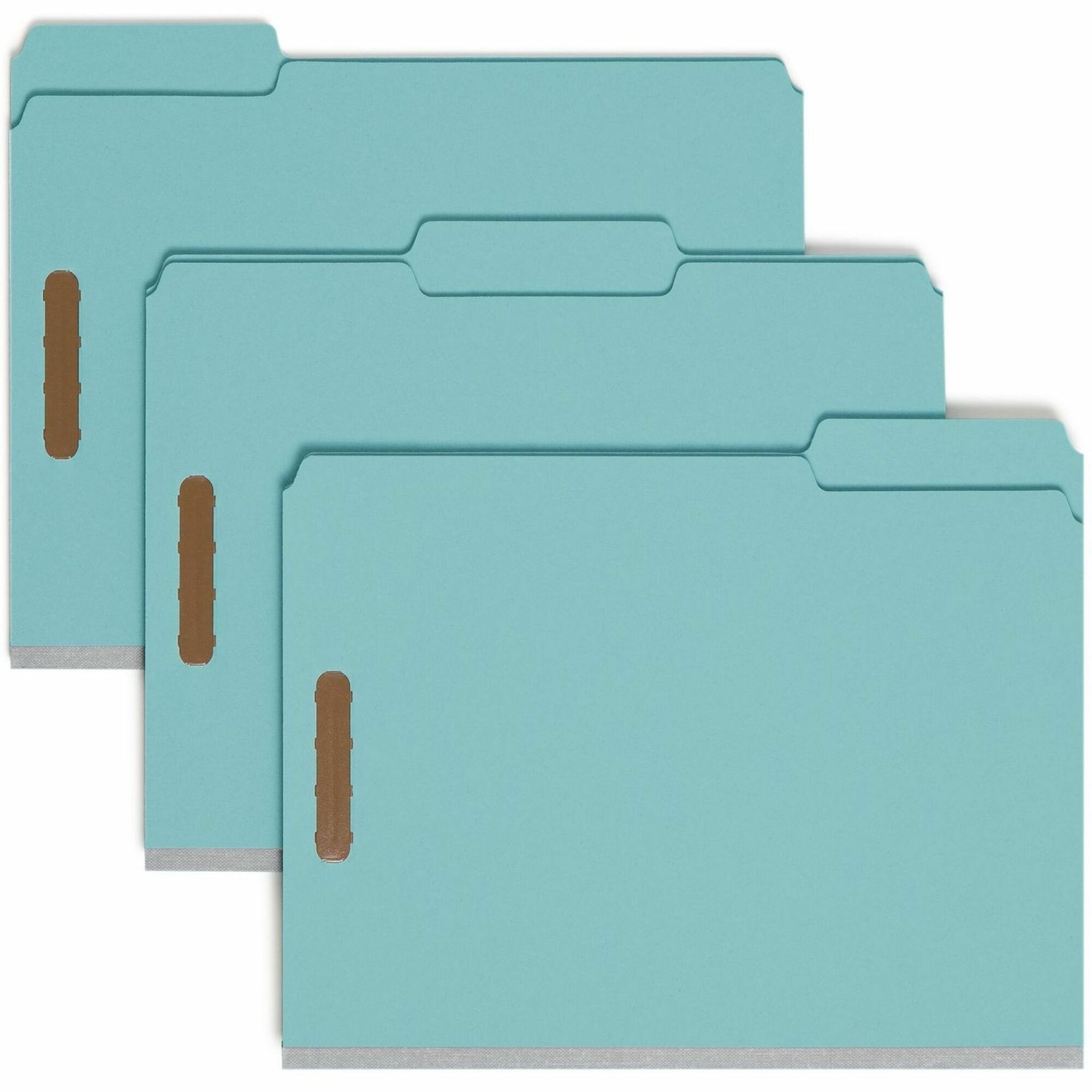 Smead 1/3 Tab Cut Letter Recycled Fastener Folder - 8 1/2" x 11" - 125 Sheet Capacity - 1" Expansion - 2 x 2K Fastener(s) - Assorted Position Tab Position - Pressboard - Blue - 100% Recycled - 25 / Box