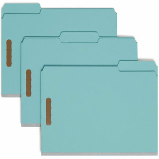 Smead 1/3 Tab Cut Letter Recycled Fastener Folder - 8 1/2" x 11" - 125 Sheet Capacity - 1" Expansion - 2 x 2K Fastener(s) - Assorted Position Tab Position - Pressboard - Blue - 100% Recycled - 25 / Box