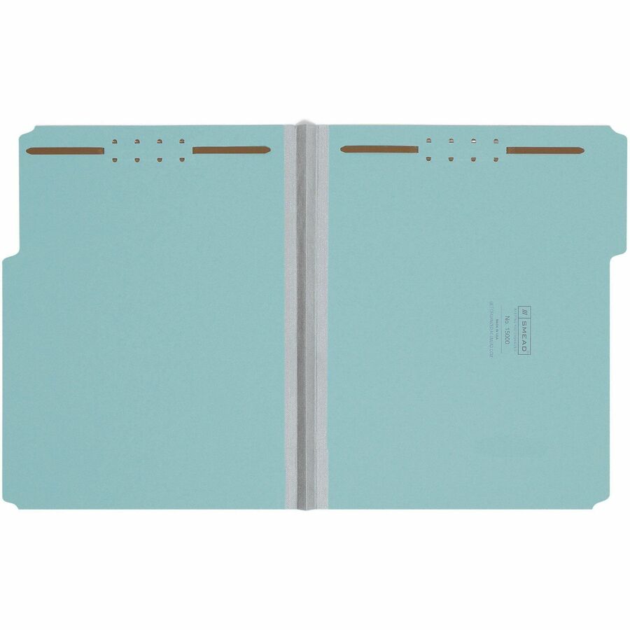 Smead 1/3 Tab Cut Letter Recycled Fastener Folder - 8 1/2" x 11" - 125 Sheet Capacity - 1" Expansion - 2 x 2K Fastener(s) - Assorted Position Tab Position - Pressboard - Blue - 100% Recycled - 25 / Box