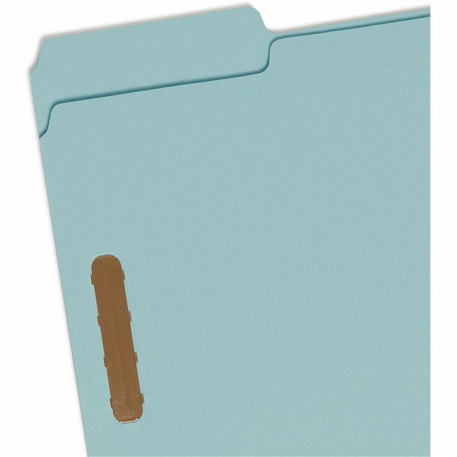 Smead 1/3 Tab Cut Letter Recycled Fastener Folder - 8 1/2" x 11" - 250 Sheet Capacity - 2" Expansion - 2 x 2K Fastener(s) - Assorted Position Tab Position - Pressboard - Blue - 100% Recycled - 25 / Box