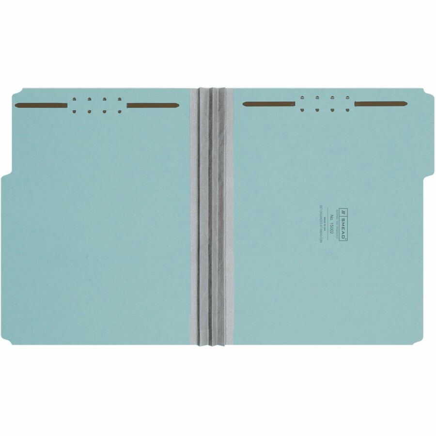 Smead 1/3 Tab Cut Letter Recycled Fastener Folder - 8 1/2" x 11" - 350 Sheet Capacity - 3" Expansion - 2 x 2K Fastener(s) - Assorted Position Tab Position - Pressboard - Blue - 100% Recycled - 25 / Box