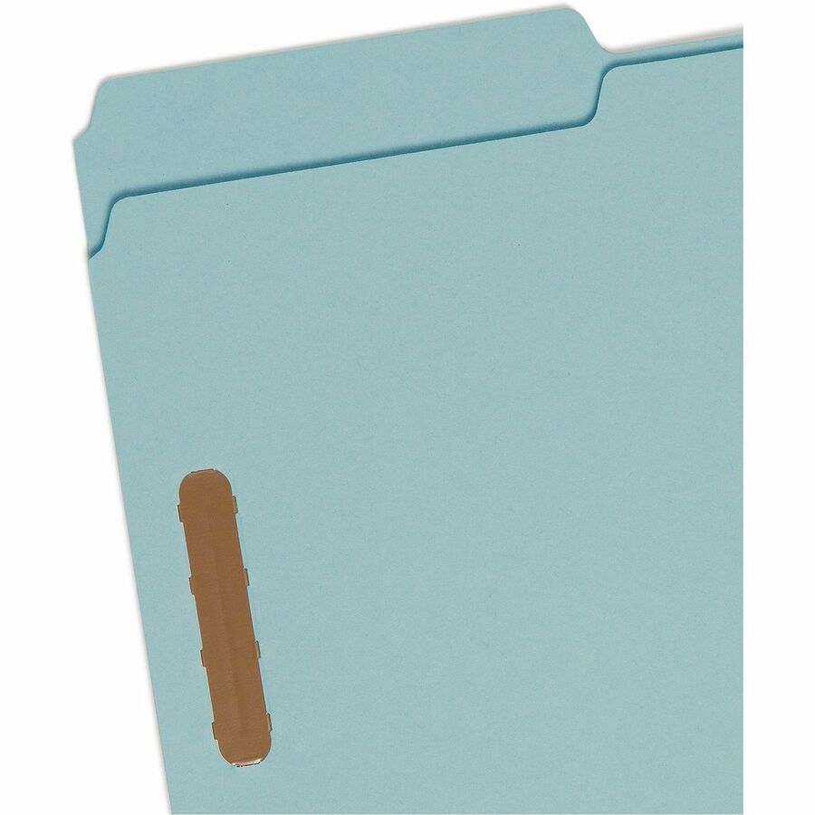 Smead 1/3 Tab Cut Legal Recycled Fastener Folder - 9 1/2" x 14 5/8" - 250 Sheet Capacity - 2" Expansion - 2 x 2K Fastener(s) - Folder - Assorted Position Tab Position - Pressboard - Blue - 100% Recycled - 25 / Box