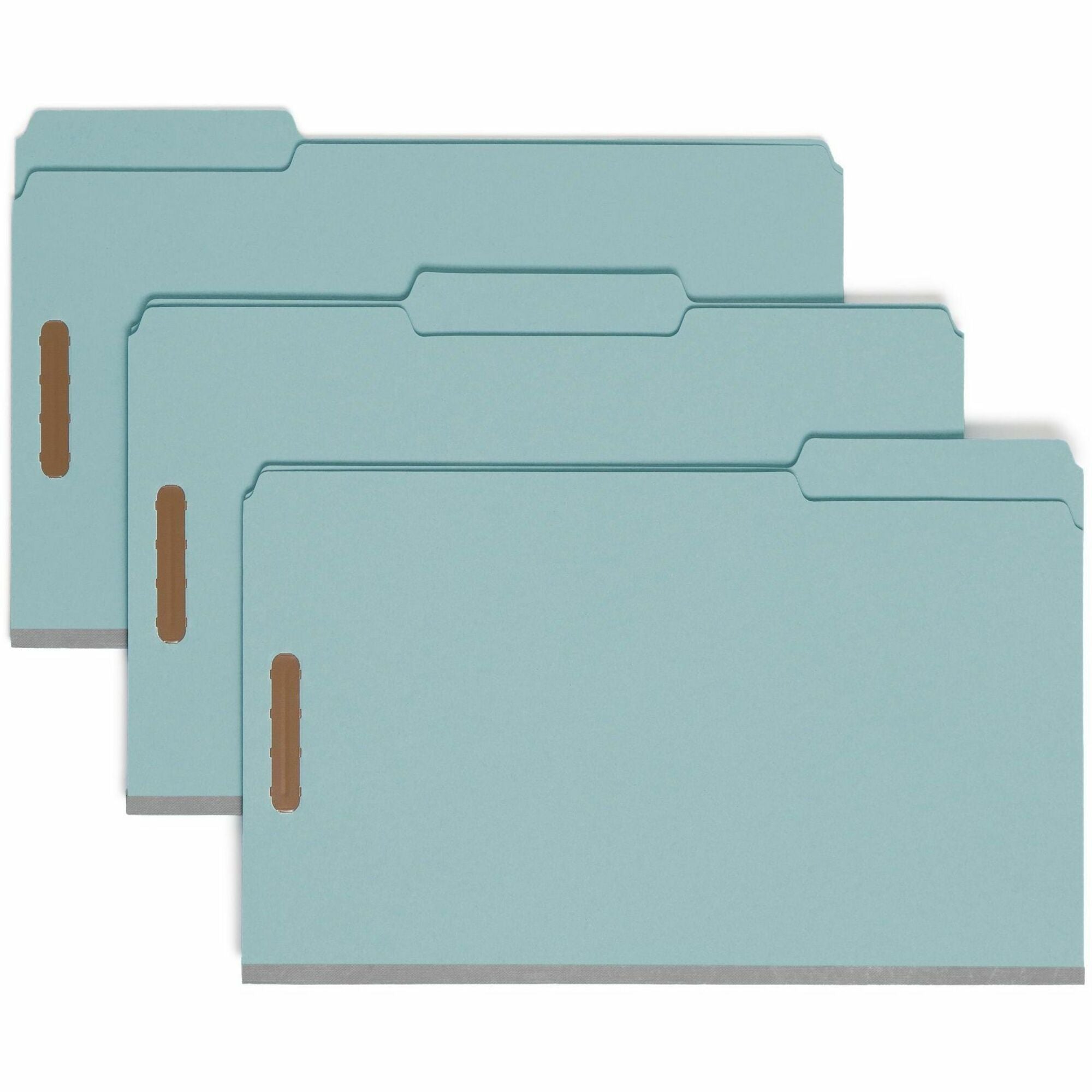 Smead 1/3 Tab Cut Legal Recycled Fastener Folder - 9 1/2" x 14 5/8" - 250 Sheet Capacity - 2" Expansion - 2 x 2K Fastener(s) - Folder - Assorted Position Tab Position - Pressboard - Blue - 100% Recycled - 25 / Box