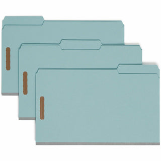 Smead 1/3 Tab Cut Legal Recycled Fastener Folder - 9 1/2" x 14 5/8" - 250 Sheet Capacity - 2" Expansion - 2 x 2K Fastener(s) - Folder - Assorted Position Tab Position - Pressboard - Blue - 100% Recycled - 25 / Box