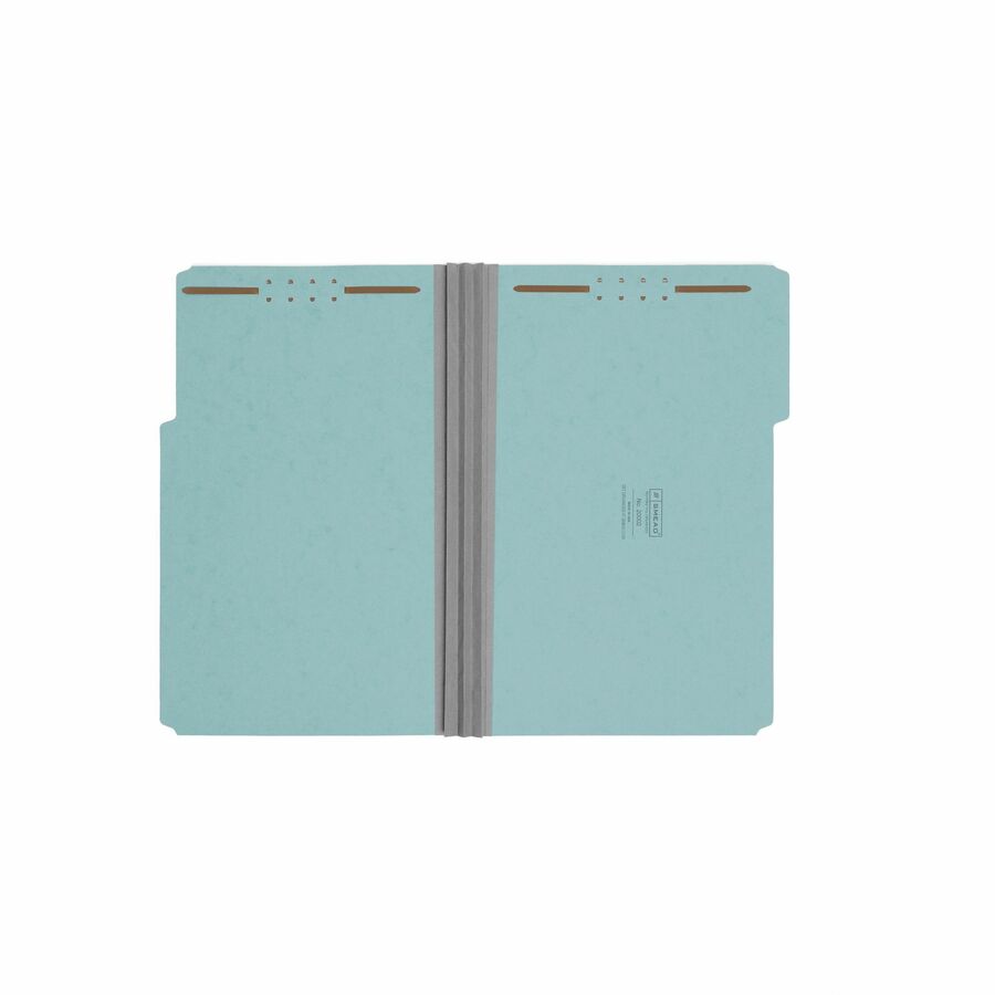 Smead 1/3 Tab Cut Legal Recycled Fastener Folder - 9 1/2" x 14 5/8" - 350 Sheet Capacity - 3" Expansion - 2 x 2K Fastener(s) - Folder - Assorted Position Tab Position - Pressboard - Blue - 100% Recycled - 25 / Box