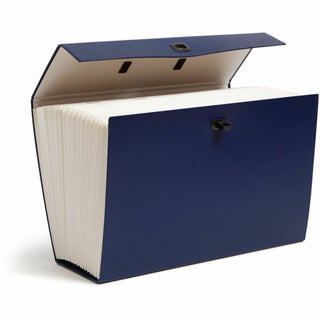Expanding File Box, 16.63" Expansion, 19 Sections, Twist-Lock Latch Closure, 2/5-Cut Tabs, Legal Size, Blue