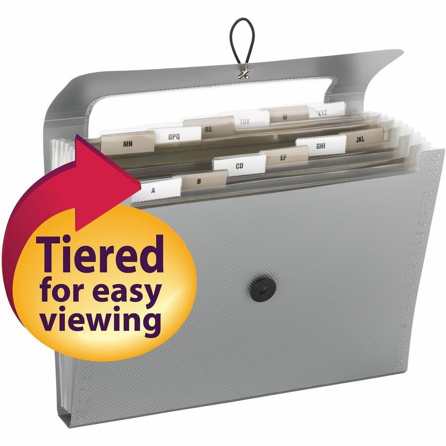 Step Index Organizer, 12 Sections, Cord/Hook Closure, 1/6-Cut Tabs, Letter Size, Silver