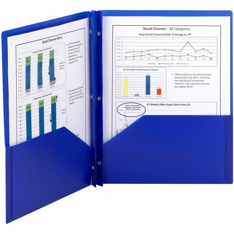 Poly Two-Pocket Folder with Fasteners, 180-Sheet Capacity, 11 x 8.5, Blue, 25/Box