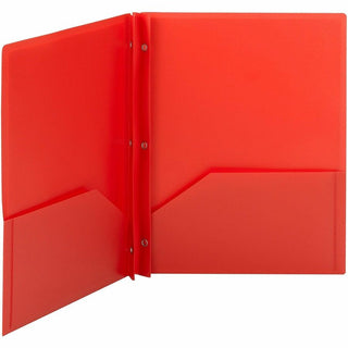 Poly Two-Pocket Folder with Fasteners, 180-Sheet Capacity, 11 x 8.5, Red, 25/Box