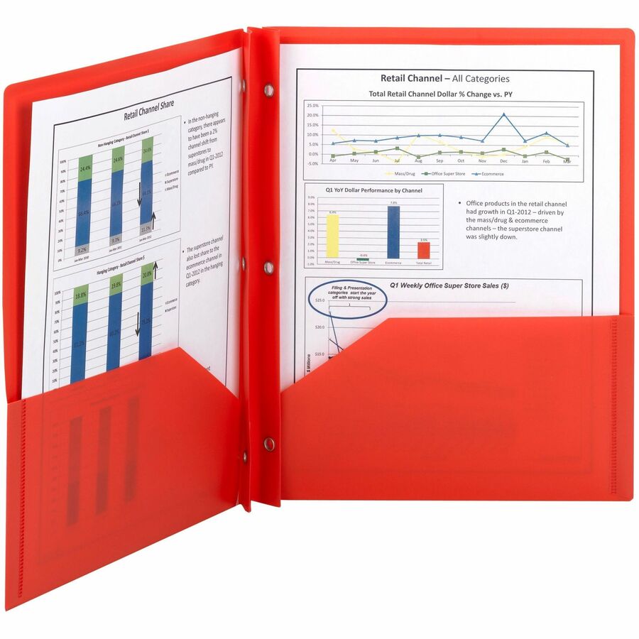 Poly Two-Pocket Folder with Fasteners, 180-Sheet Capacity, 11 x 8.5, Red, 25/Box
