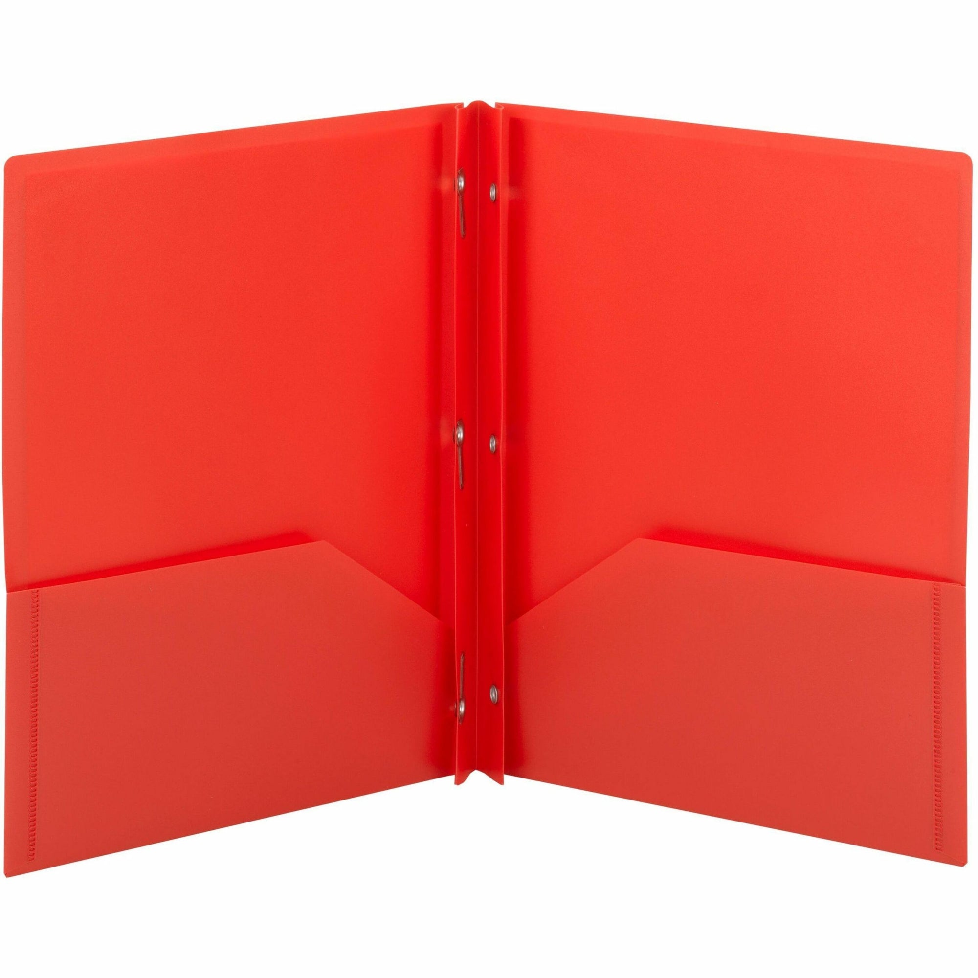 Poly Two-Pocket Folder with Fasteners, 180-Sheet Capacity, 11 x 8.5, Red, 25/Box