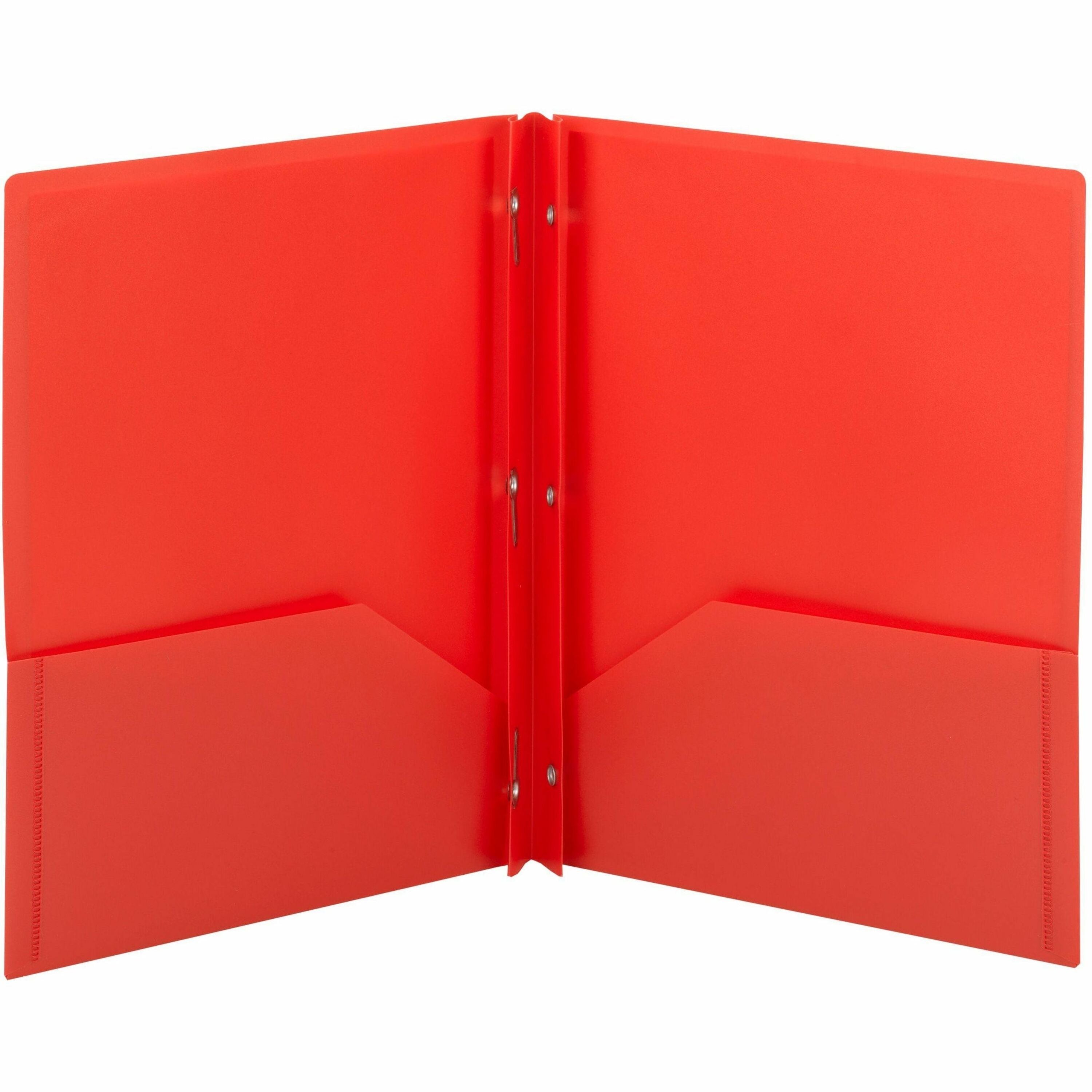 Poly Two-Pocket Folder with Fasteners, 180-Sheet Capacity, 11 x 8.5, Red, 25/Box