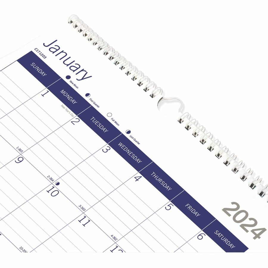 Blueline EcoLogix Wall Calendar - Monthly - 12 Month - January 2024 - December 2024 - 1 Month Single Page Layout - 12" x 17" Sheet Size - White, Brown, Green - Chipboard - Reinforced, Eco-friendly, Reference Calendar - 1 Each