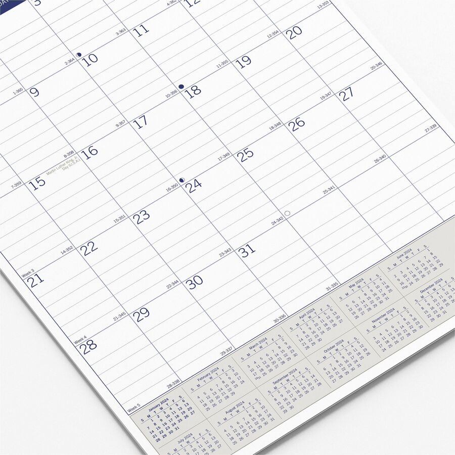 Blueline EcoLogix Wall Calendar - Monthly - 12 Month - January 2024 - December 2024 - 1 Month Single Page Layout - 12" x 17" Sheet Size - White, Brown, Green - Chipboard - Reinforced, Eco-friendly, Reference Calendar - 1 Each