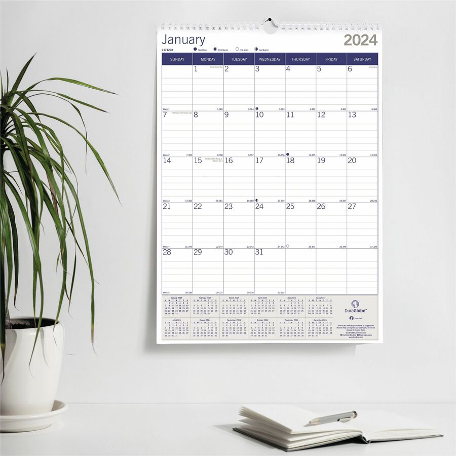 blueline-ecologix-wall-calendar-monthly-12-month-january-2024-december-2024-1-month-single-page-layout-12-x-17-sheet-size-white-brown-green-chipboard-reinforced-eco-friendly-reference-calendar-1-each_redc171203 - 4